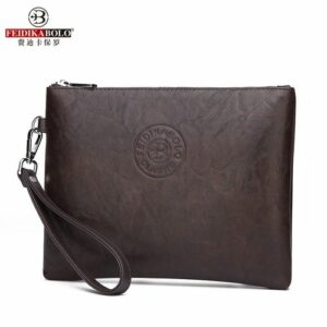 Men's Leather Coin Purse Clutch Personal Mobile Bag - Brown